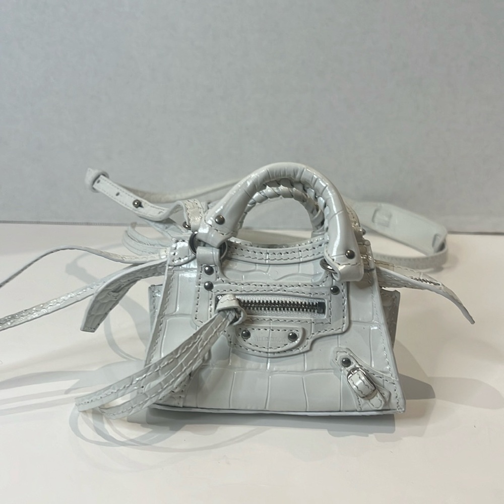Balenciaga Mini White Croc-Embossed Bag